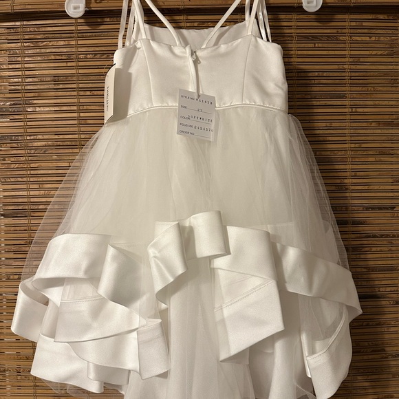 David's Bridal White Kids Dress with Ribbon Accents - Picture 2 of 5